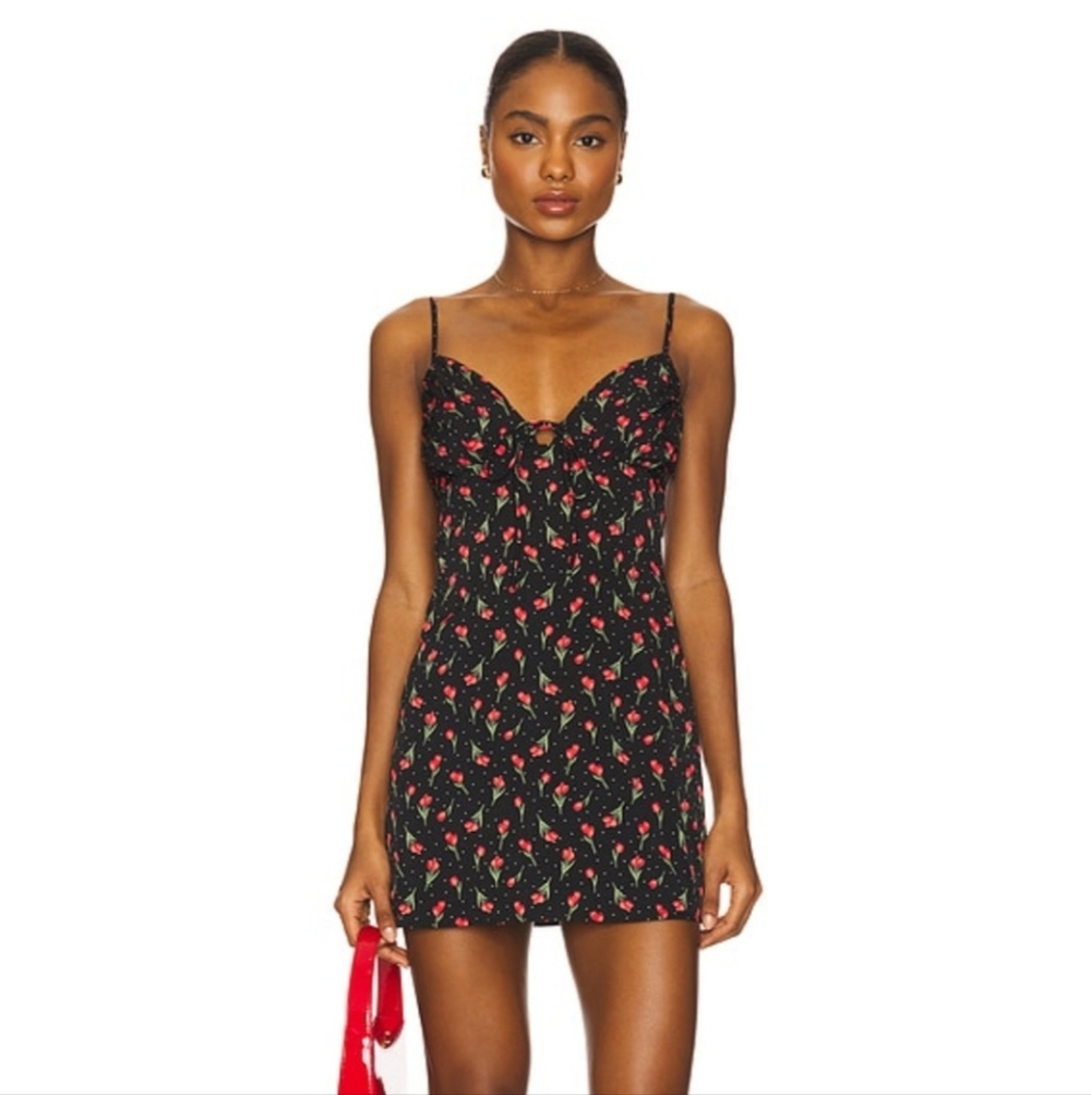 REVOLVE Black and Red Floral Mini Dress